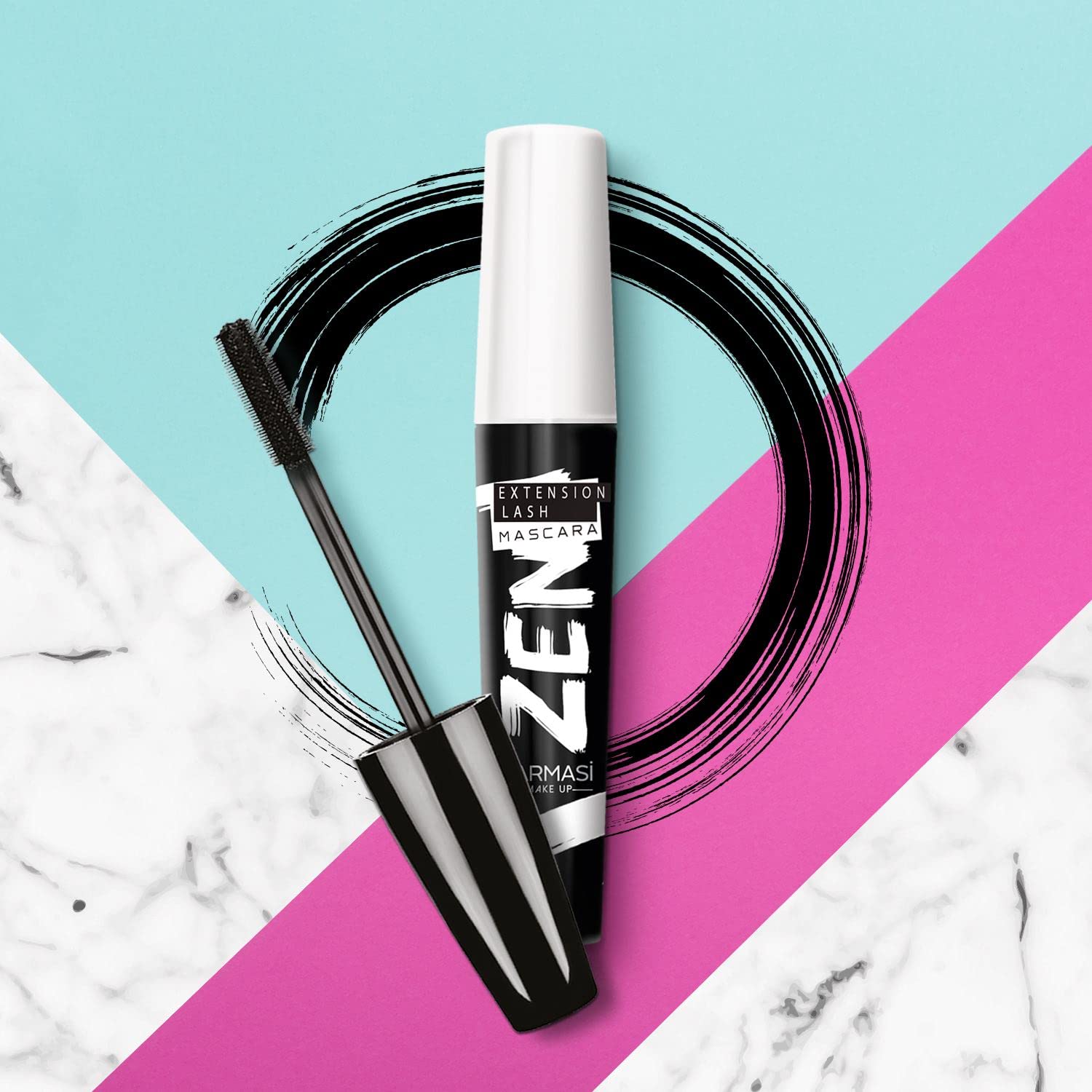 Farmasi Zen Extension Lash Mascara wand application demonstrates a zigzag technique for full coverage