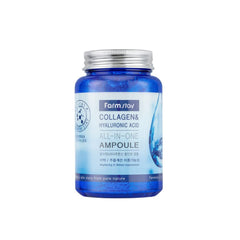 Farmstay Collagen Hyaluronic Ampoule bottle closeup shows hydrating formula.