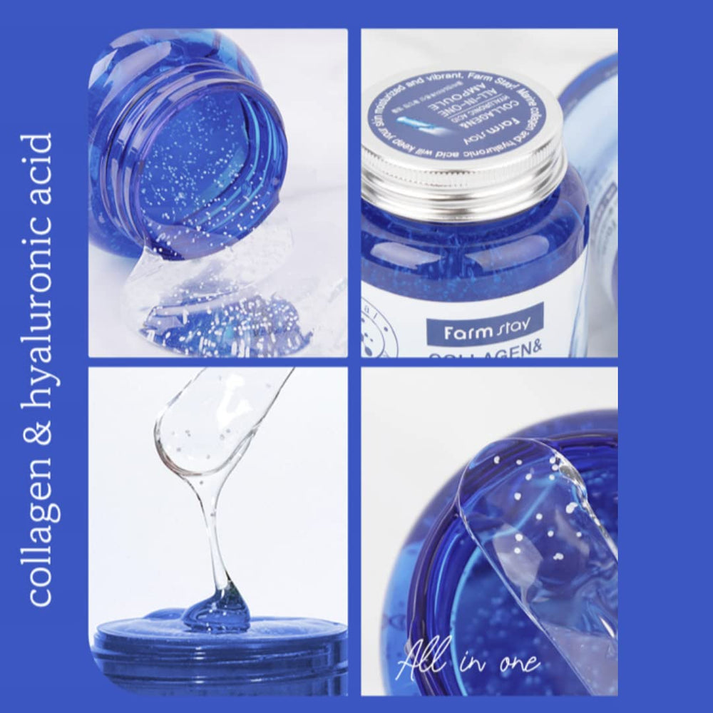 Farmstay Collagen Hyaluronic Ampoule closeup reveals quick-absorbing, light dispersion.