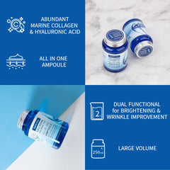 Farmstay Collagen Hyaluronic Ampoule texture closeup highlights silky, non-greasy finish for dry skin.