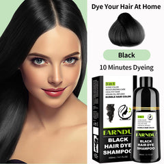 Farndu 3 in 1 color shampoo cleanses, colors, and conditions in one step.