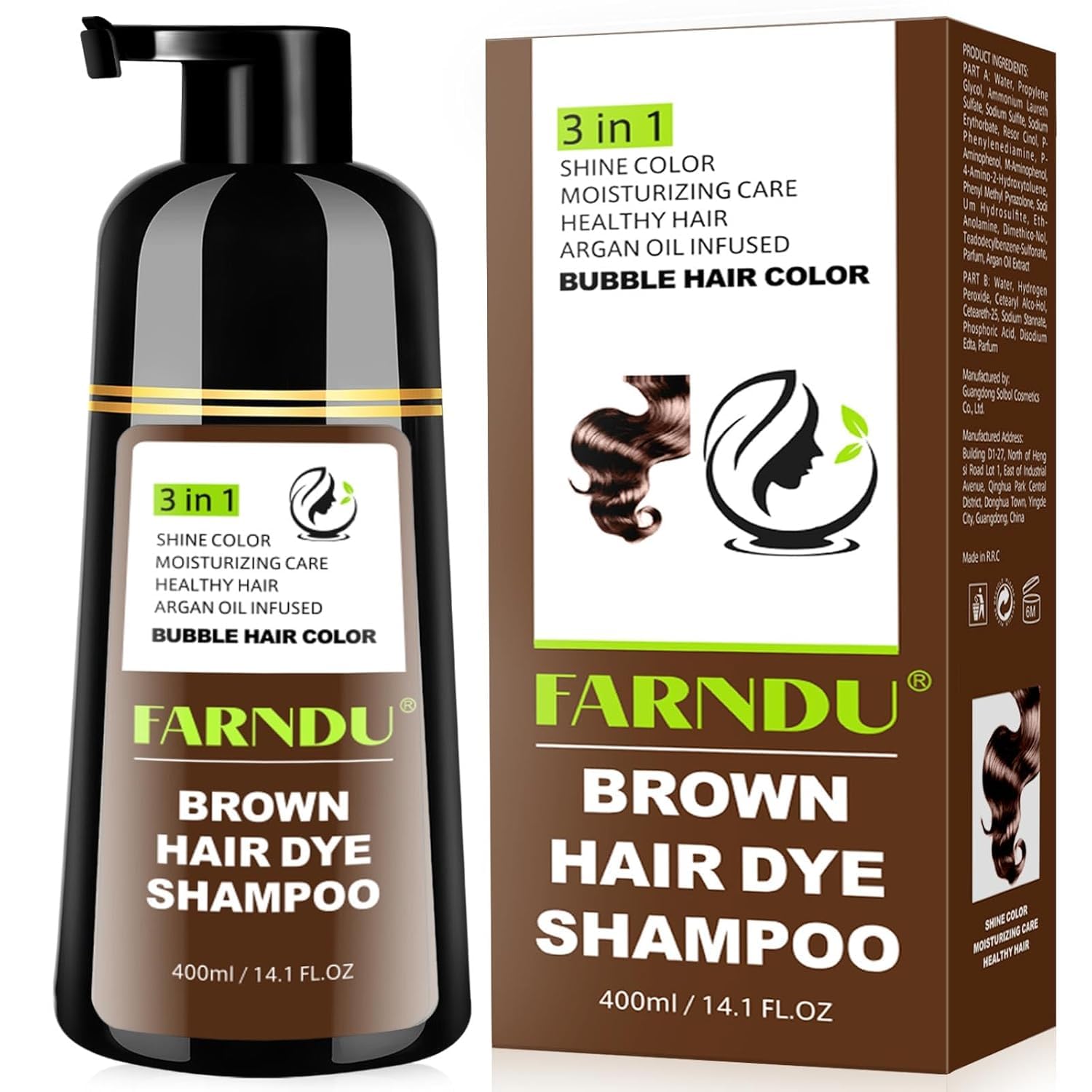 Farndu Brown Hair Dye Shampoo apply action demonstrates easy at-home color application.