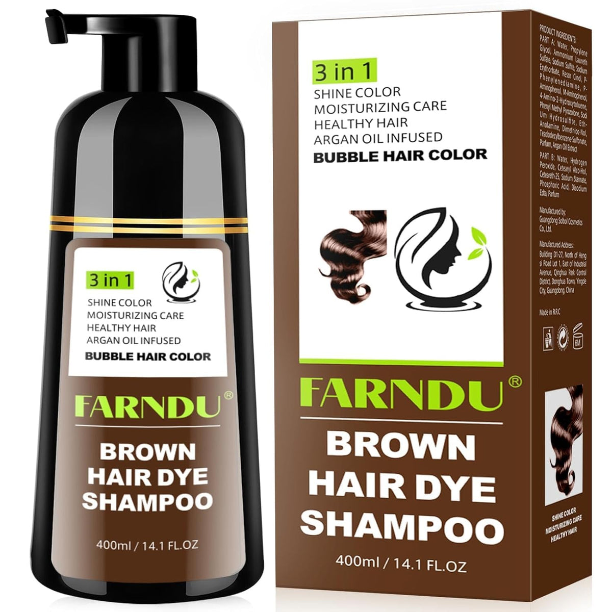 Farndu Brown Hair Dye Shampoo apply action demonstrates easy at-home color application.