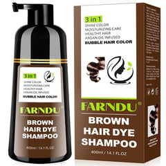 Farndu Brown Hair Dye Shampoo apply action demonstrates easy at-home color application.
