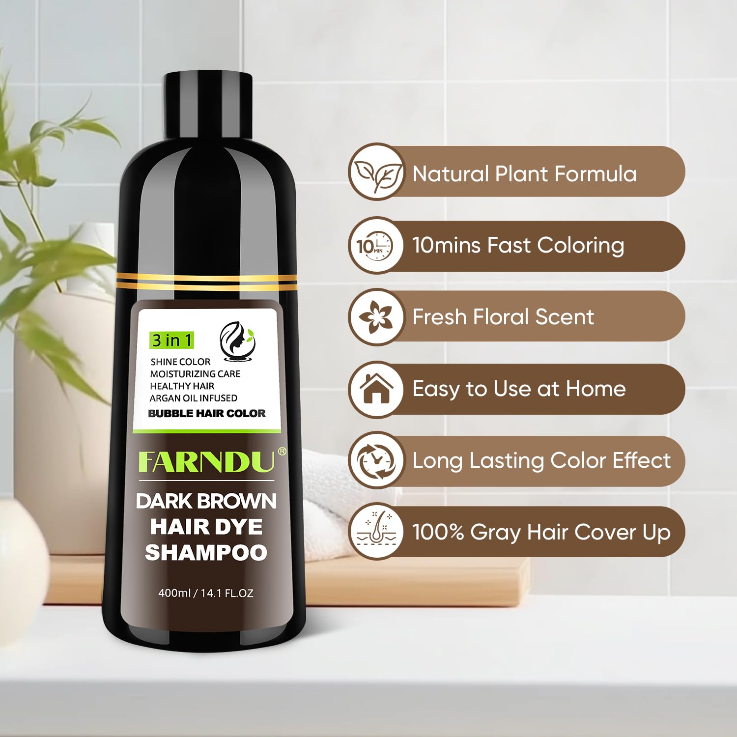 Farndu compact box display communicates budget-friendly salon-like results at home.