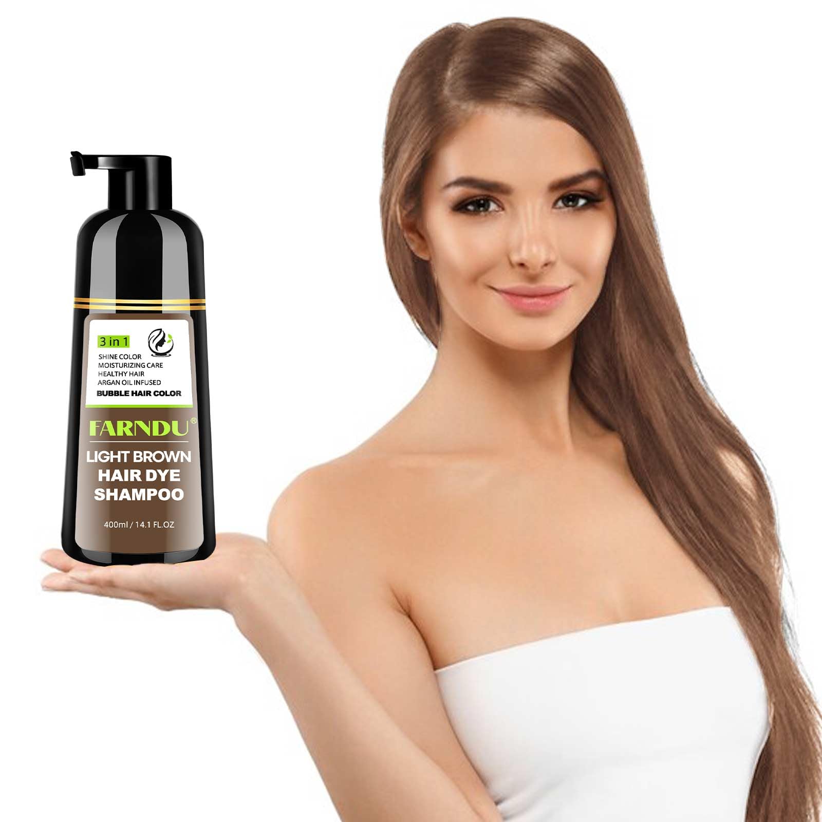 Farndu Light Brown Hair Dye Shampoo color swatch close-up for shade fit.
