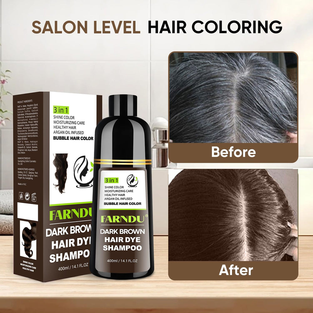 Farndu product in-hand illustrates quick 10-15 minute processing for natural shade.