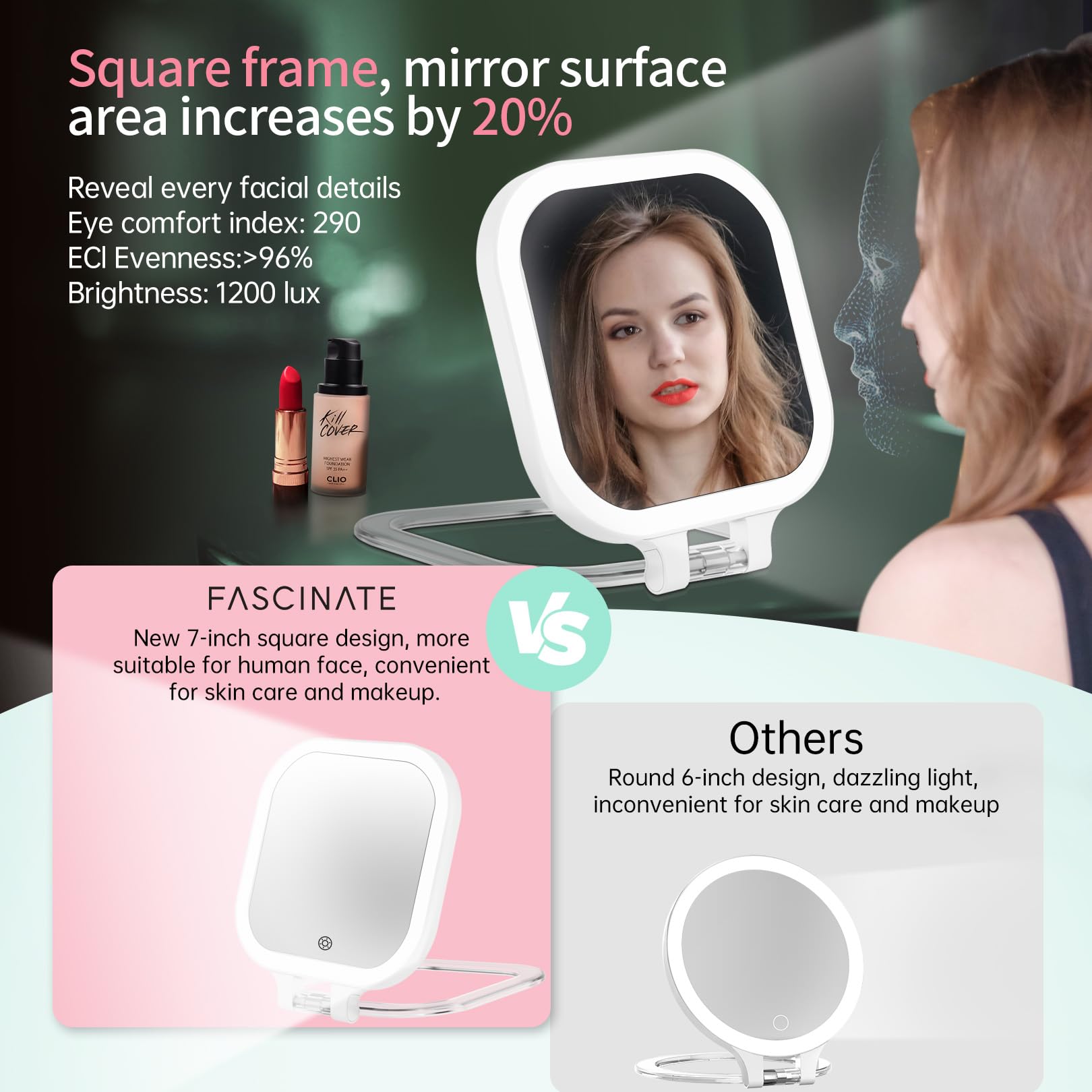 FASCINATE 1X magnification detail for overall makeup checks on the go
