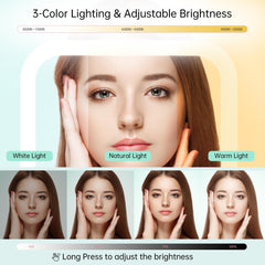 FASCINATE travel mirror shows three color light modes for versatile makeup
