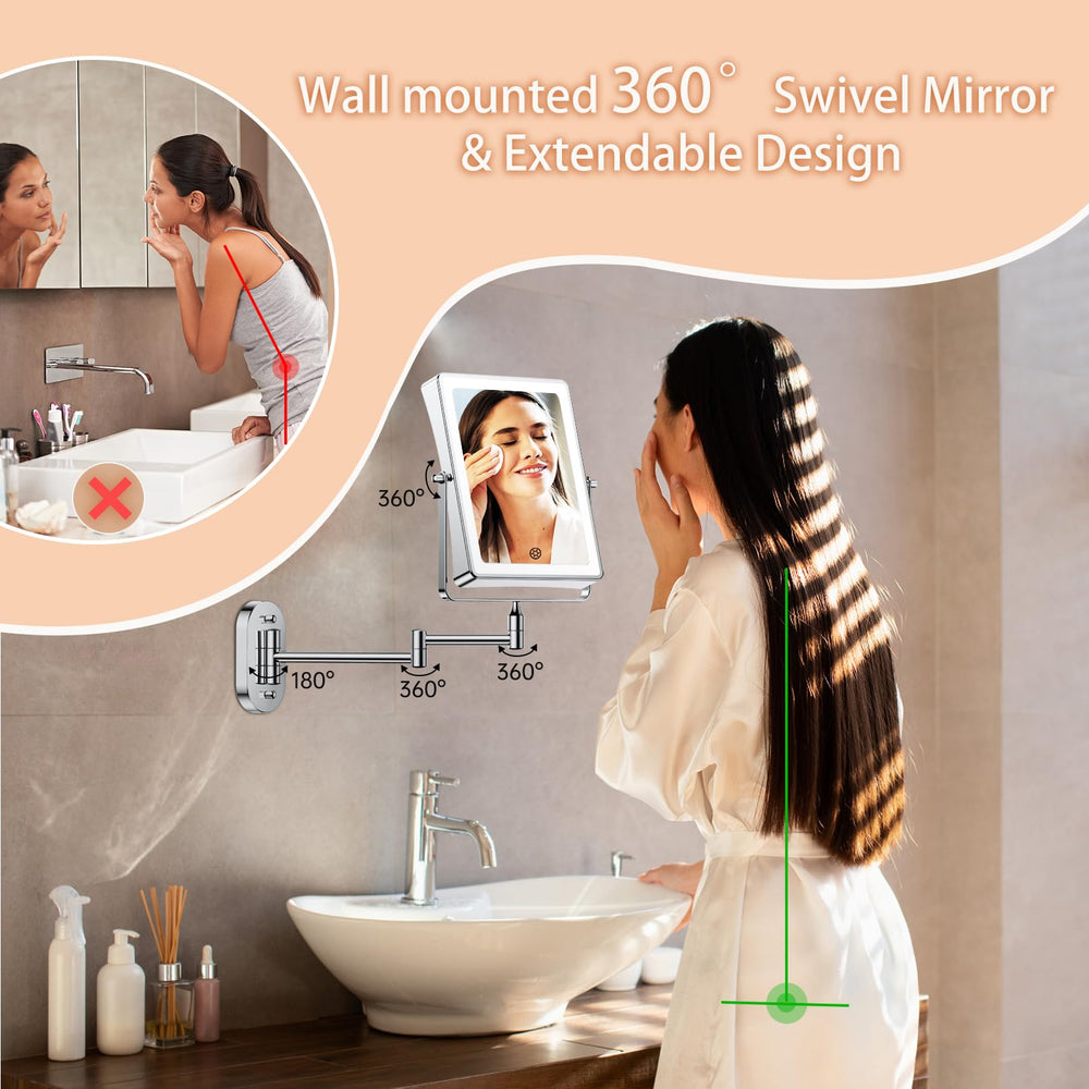 FASCINATE 5000mAh mirror with extended foldable arm for space-saving flexibility.