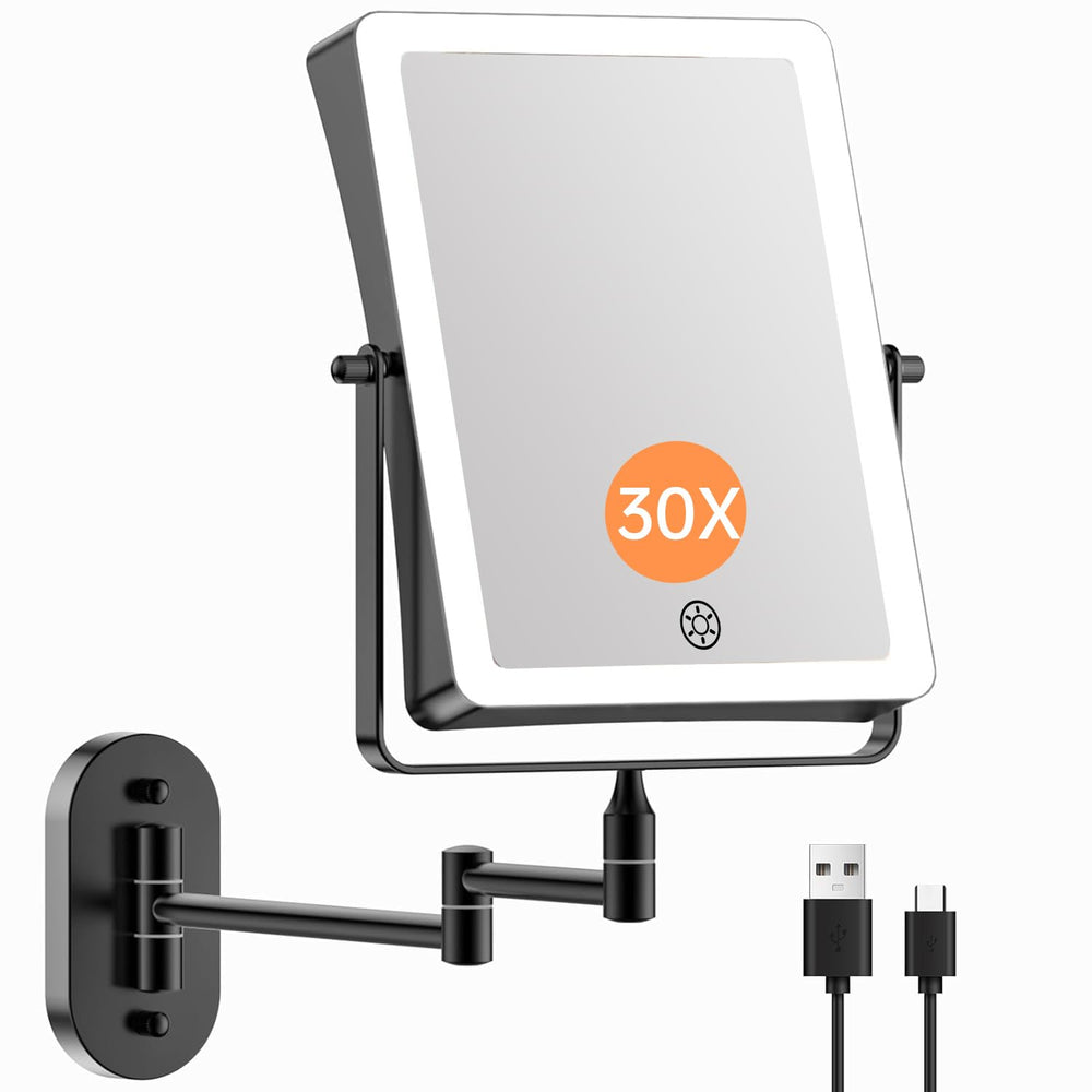 FASCINATE 5000mAh wall-mount mirror showing 8.7-inch rectangle for full-face makeup view