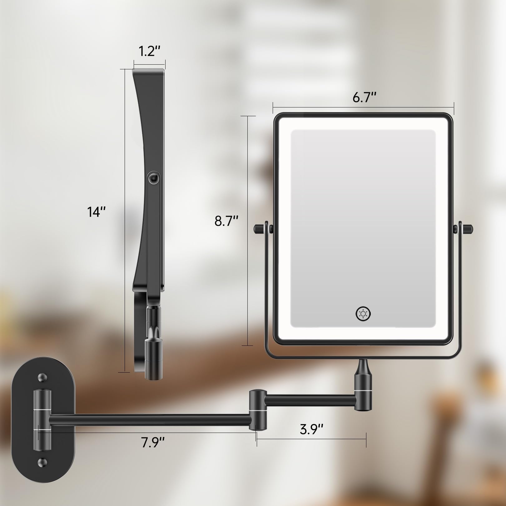 FASCINATE black wall-mounted mirror complements contemporary bathrooms