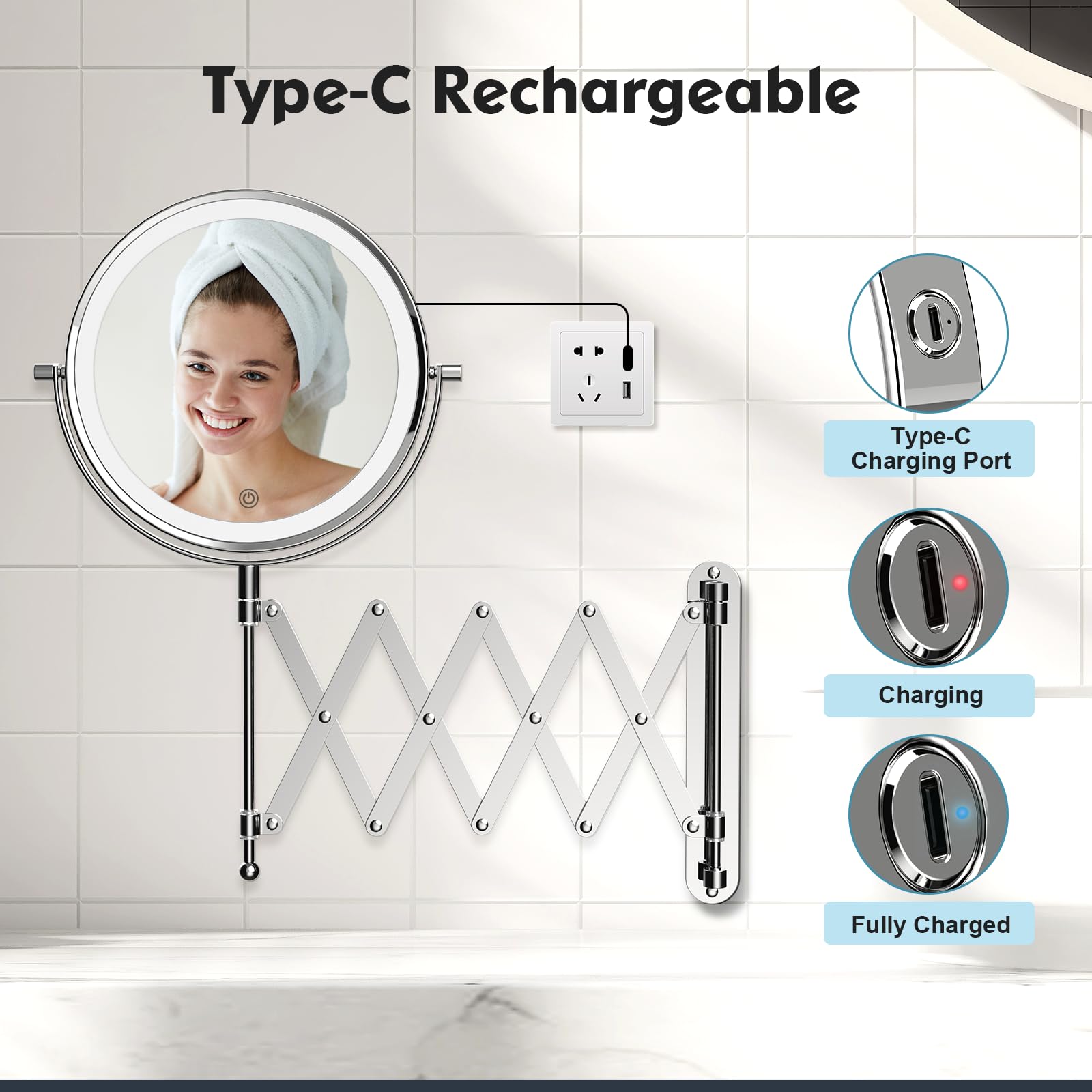 FASCINATE extendable accordion arm reaches over sinks for convenient access.