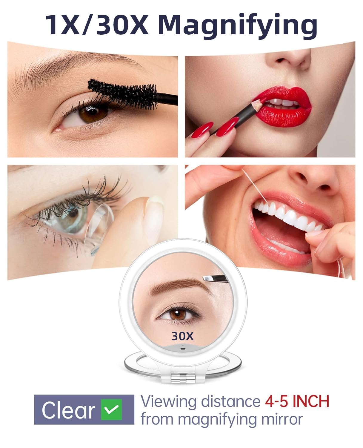 FASCINATE cordless Magnifying Mirror with Type-C charging for on the go