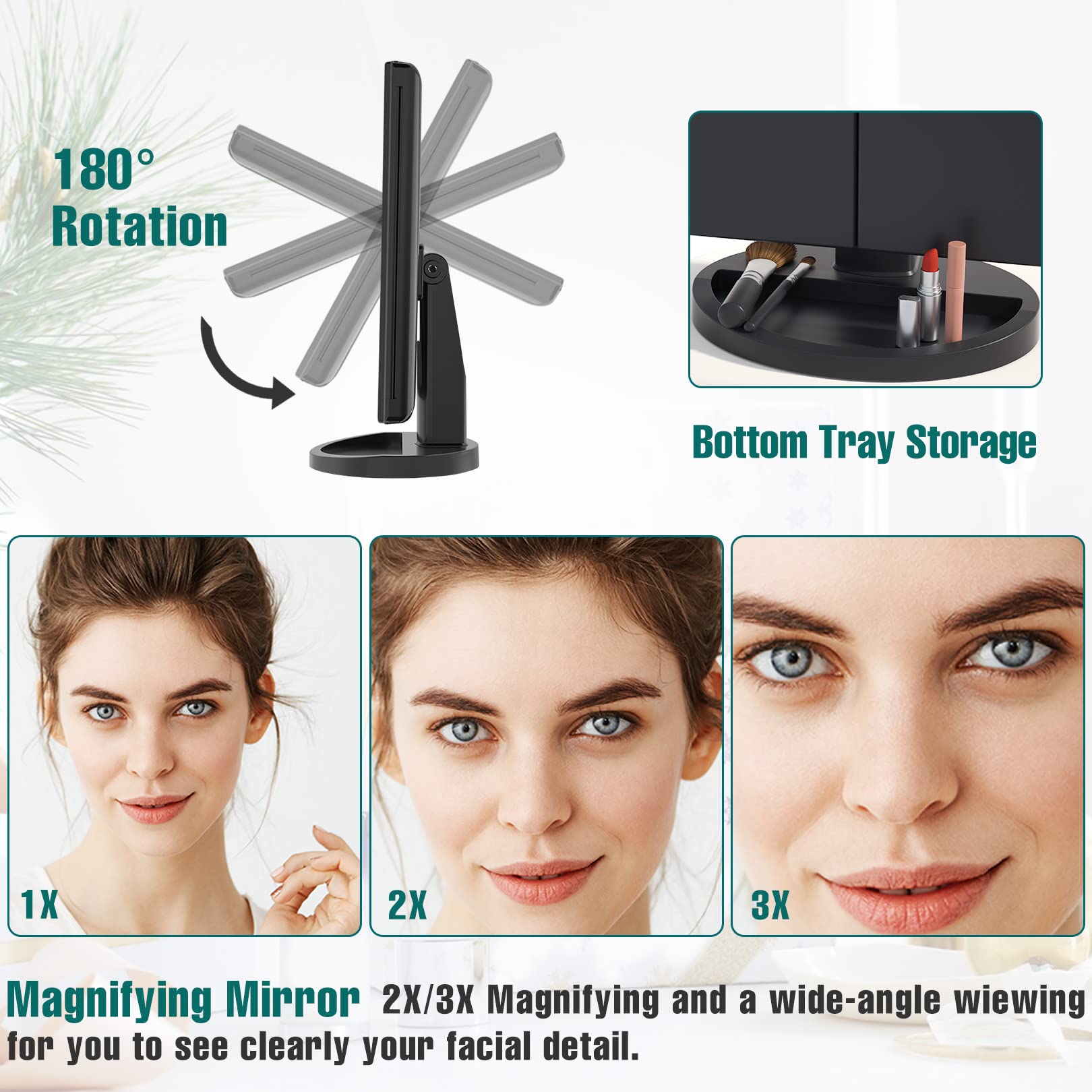 FASCINATE makeup mirror 2x magnification helps detailed eyeliner and brows