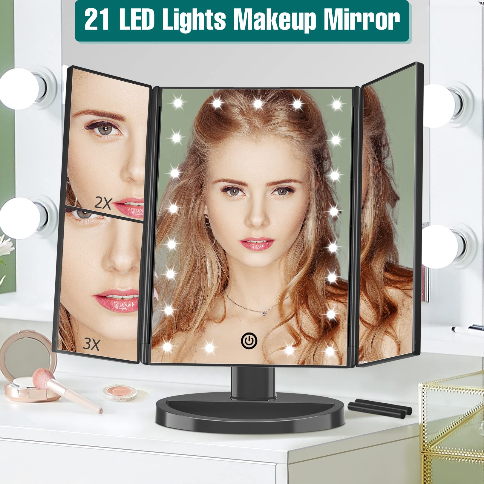 FASCINATE makeup mirror tri-fold angles aid multi-view cosmetics routines