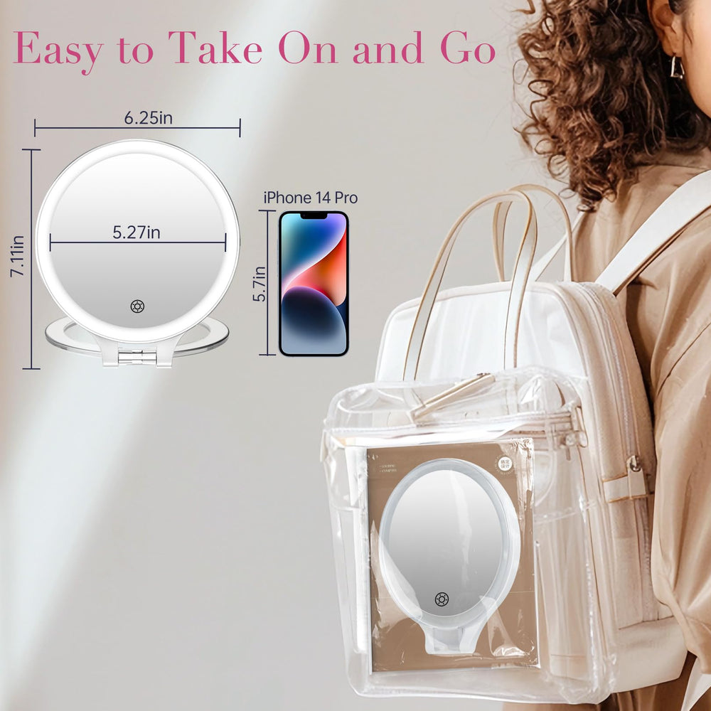 FASCINATE travel makeup mirror rechargeable for cordless use on the go