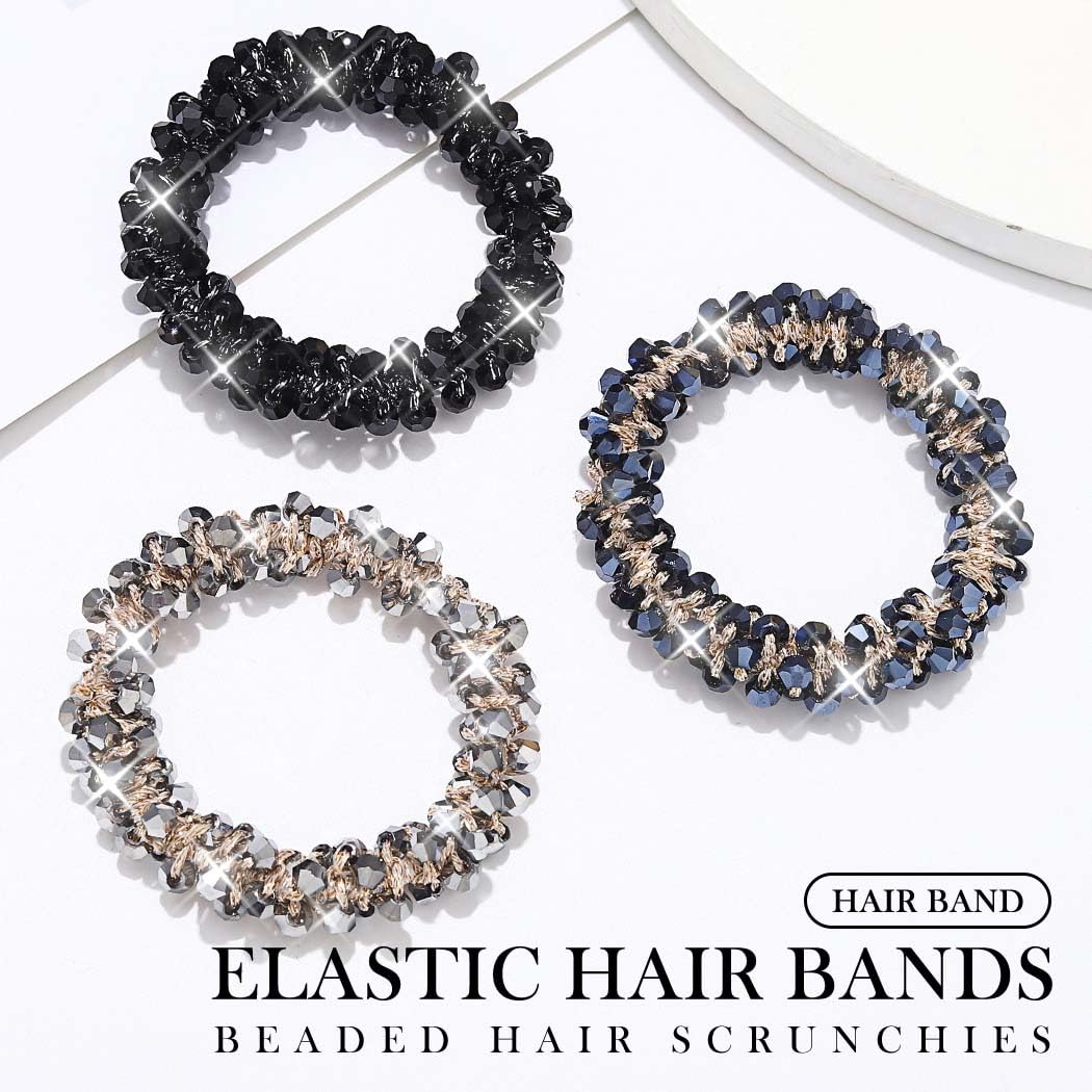 Fashey rhinestone hair ties closeup with beaded detail and elasticity