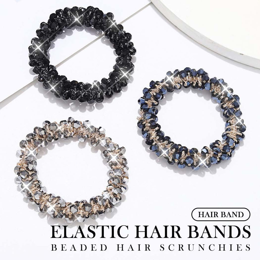 Fashey rhinestone hair ties closeup with beaded detail and elasticity