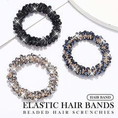 Fashey rhinestone hair ties closeup with beaded detail and elasticity