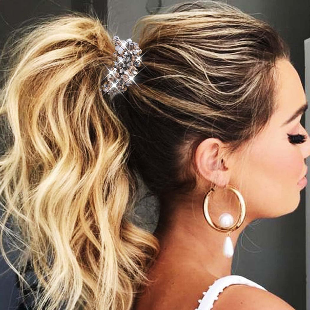 Fashey rhinestone hair ties worn for wedding or prom adds subtle glam that stays put