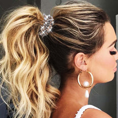 Fashey rhinestone hair ties worn for wedding or prom adds subtle glam that stays put