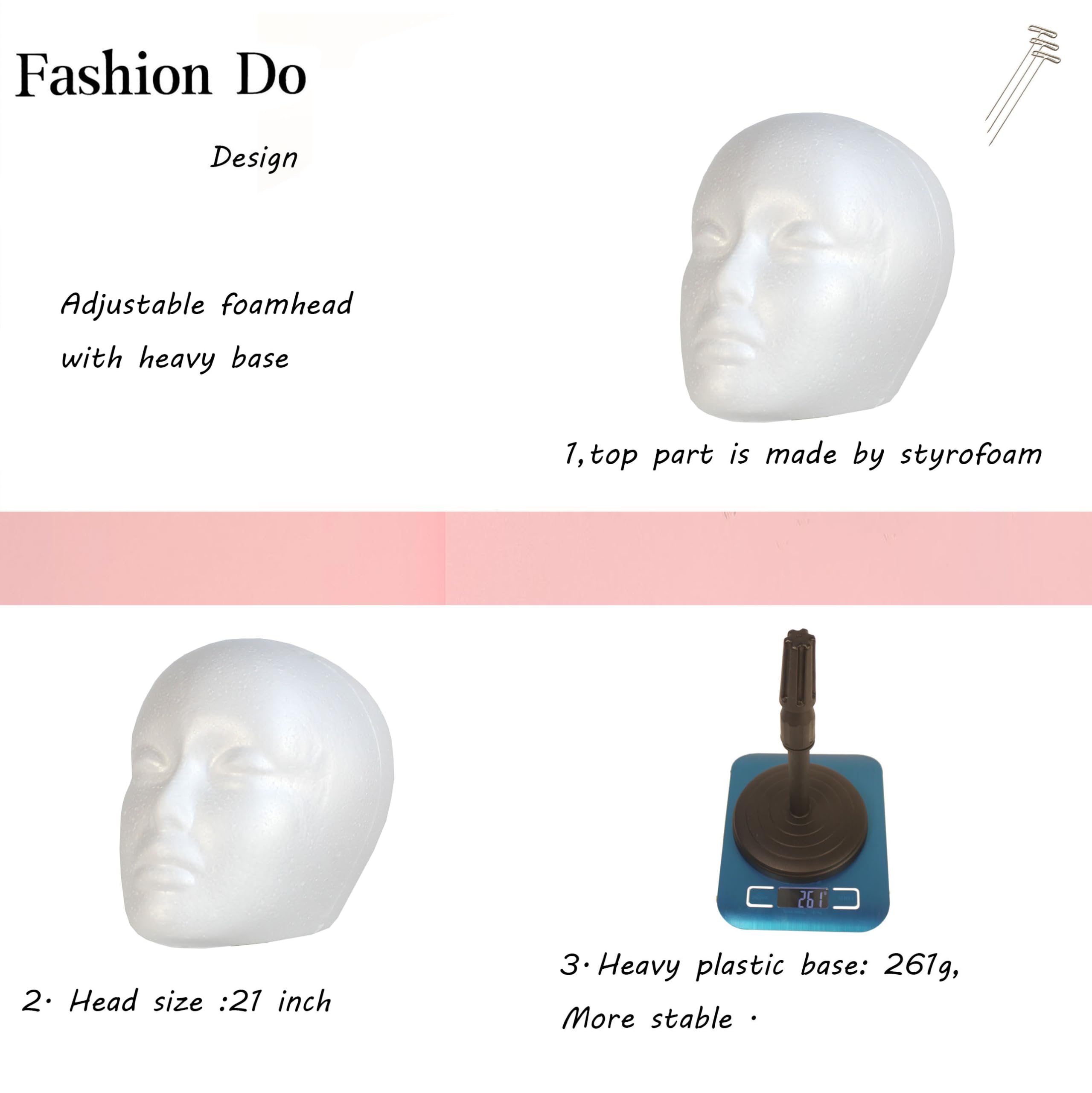 Fashion Do desk-stable base provides steady support for display and wig adjustments.