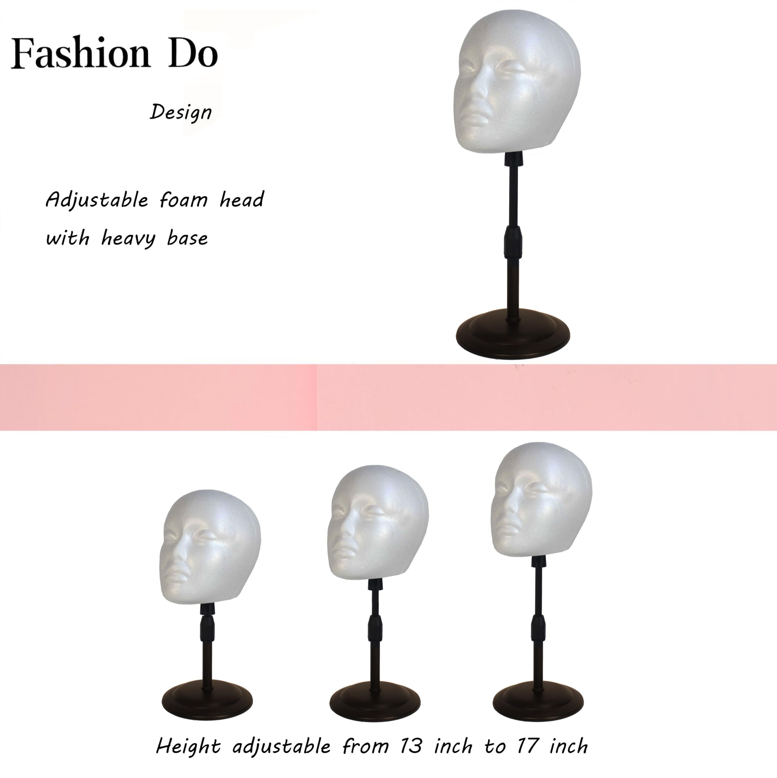 Fashion Do foam head wig holder with 21-inch circumference preserves wig shape during styling.