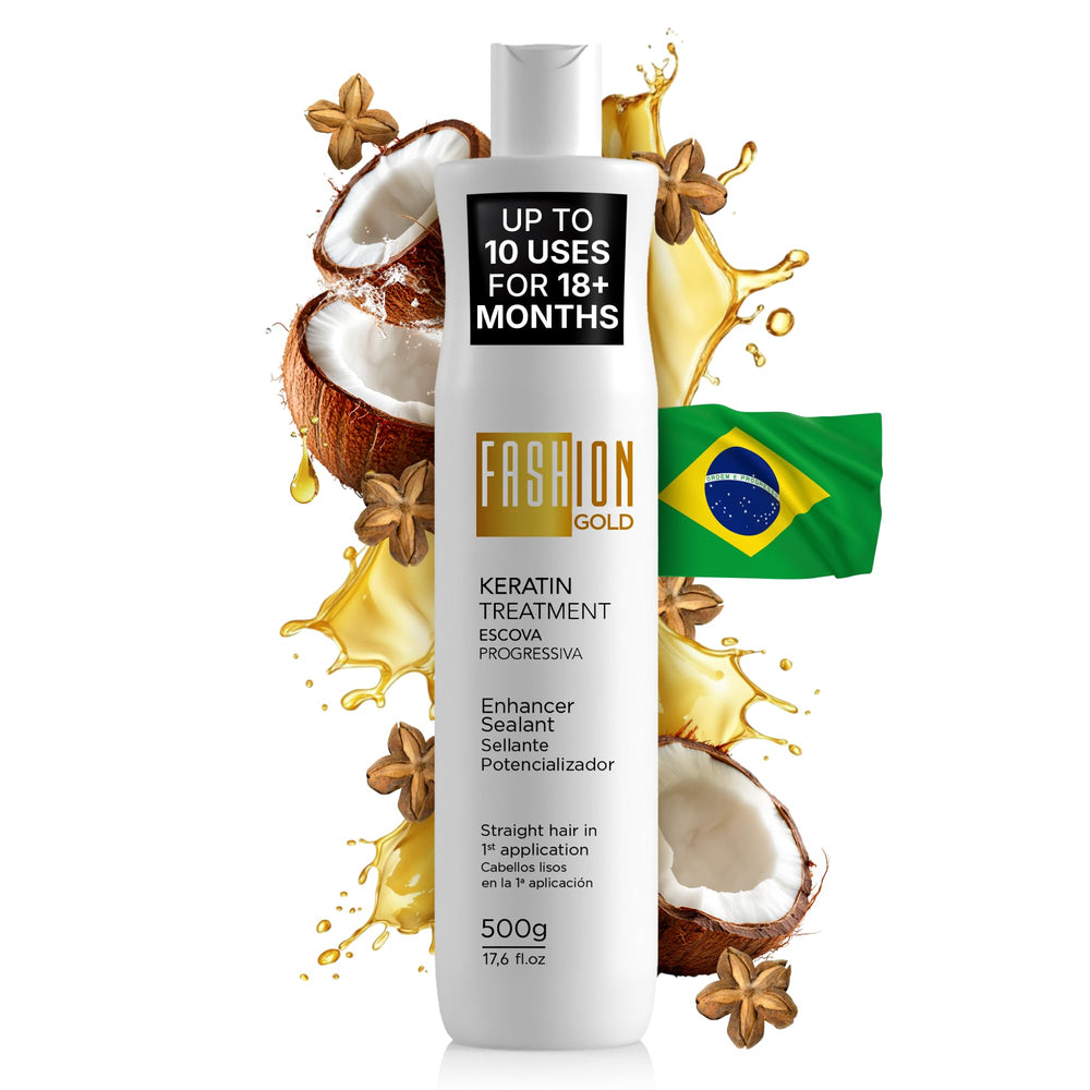 Fashion Gold Keratin bottle close-up for frizz control and smoothness benefits