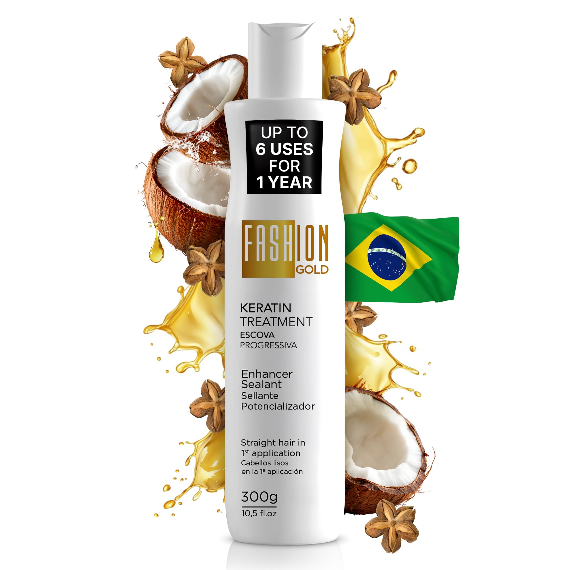 Fashion Gold keratin bottle ready for home treatment with professional results