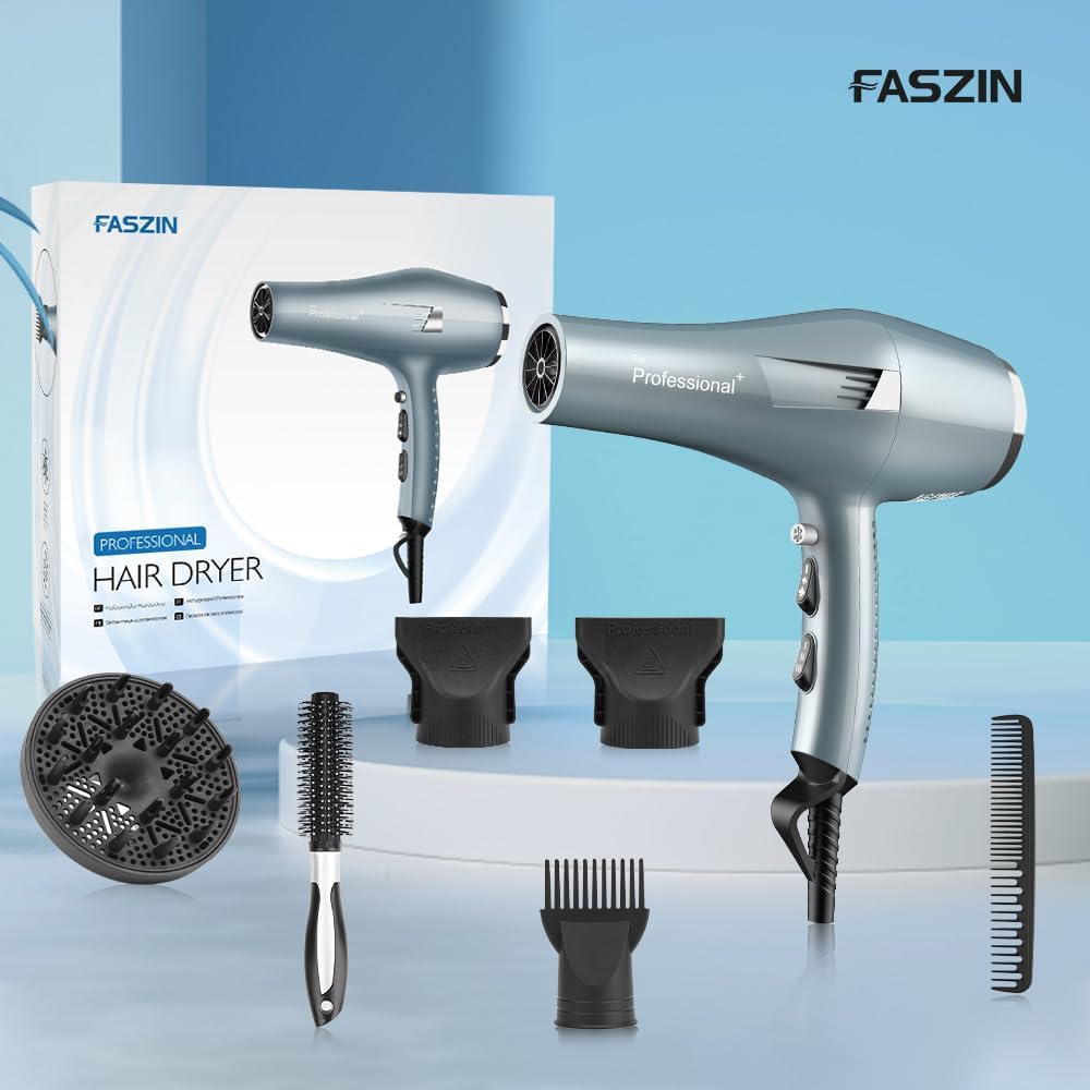 Faszin Ionic Salon Hair Dryer two-speed settings tailor styling for different textures.