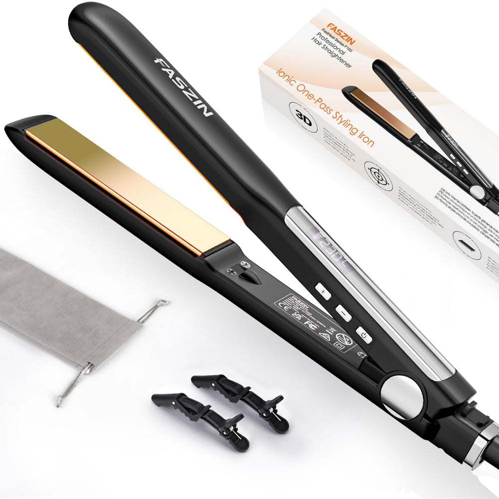 Faszin professional hair straightener plate closeup highlights a smooth titanium surface for easy glide