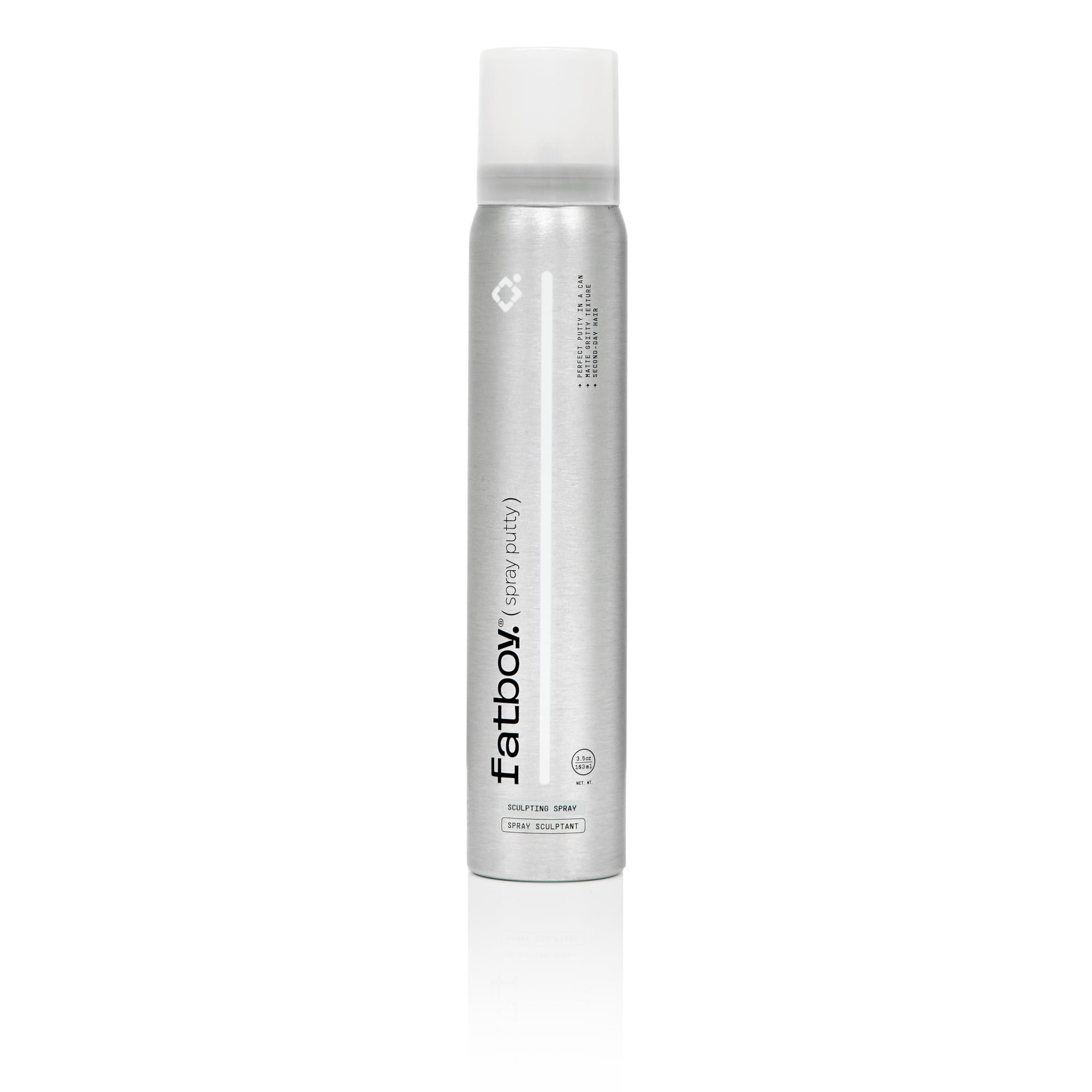 Fatboy Hair Spray Putty aerosol can for heavy hold and matte texture.