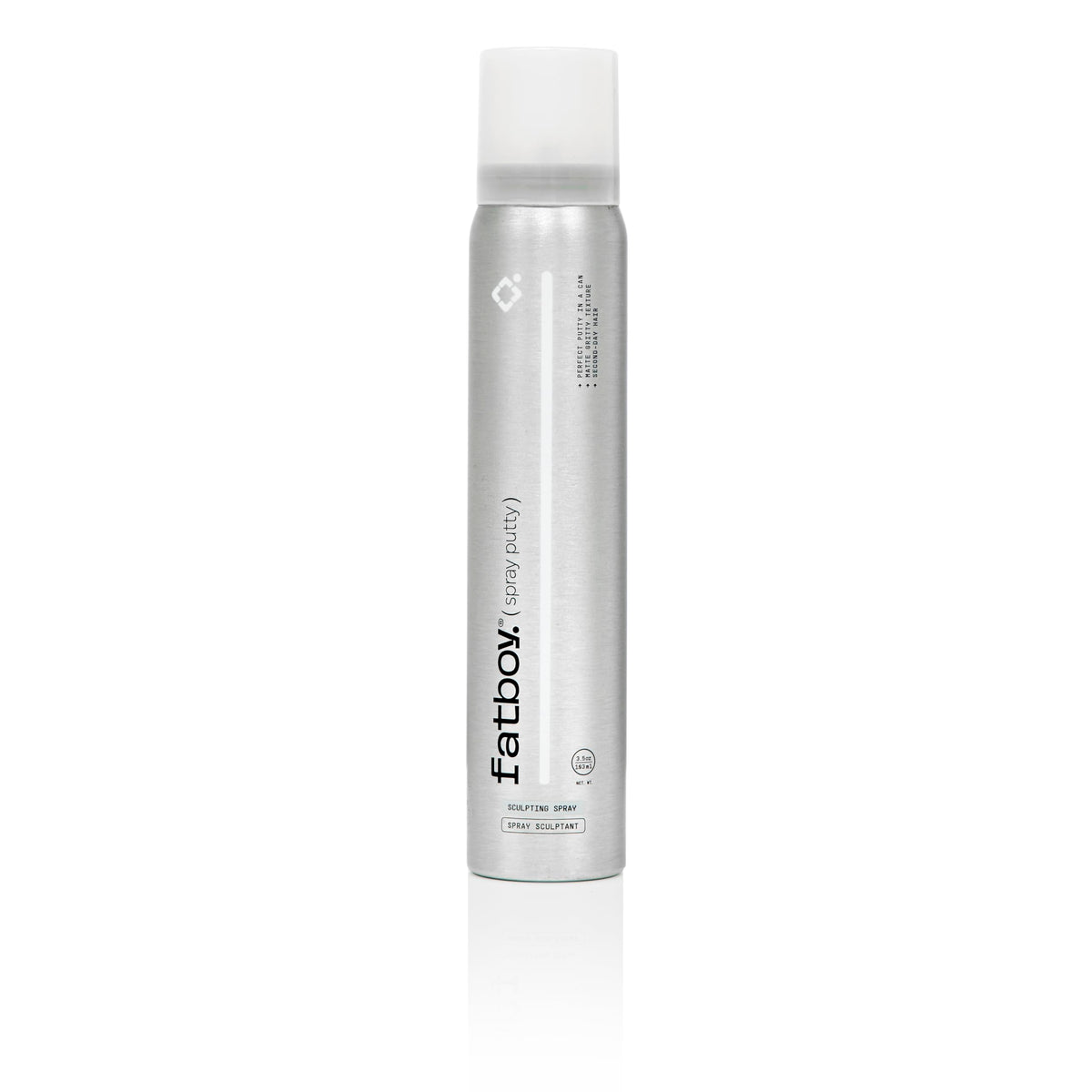 Fatboy Hair Spray Putty aerosol can for heavy hold and matte texture.