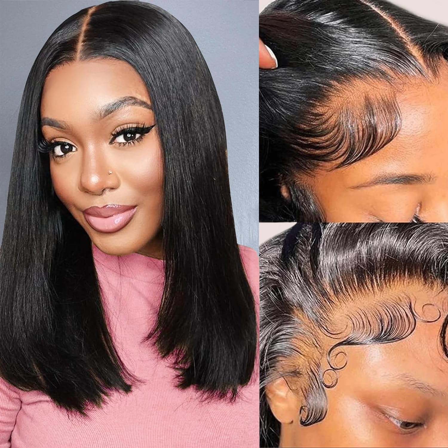 Fatiao 14-inch bob wig lace-front close-up for a natural hairline and shine.