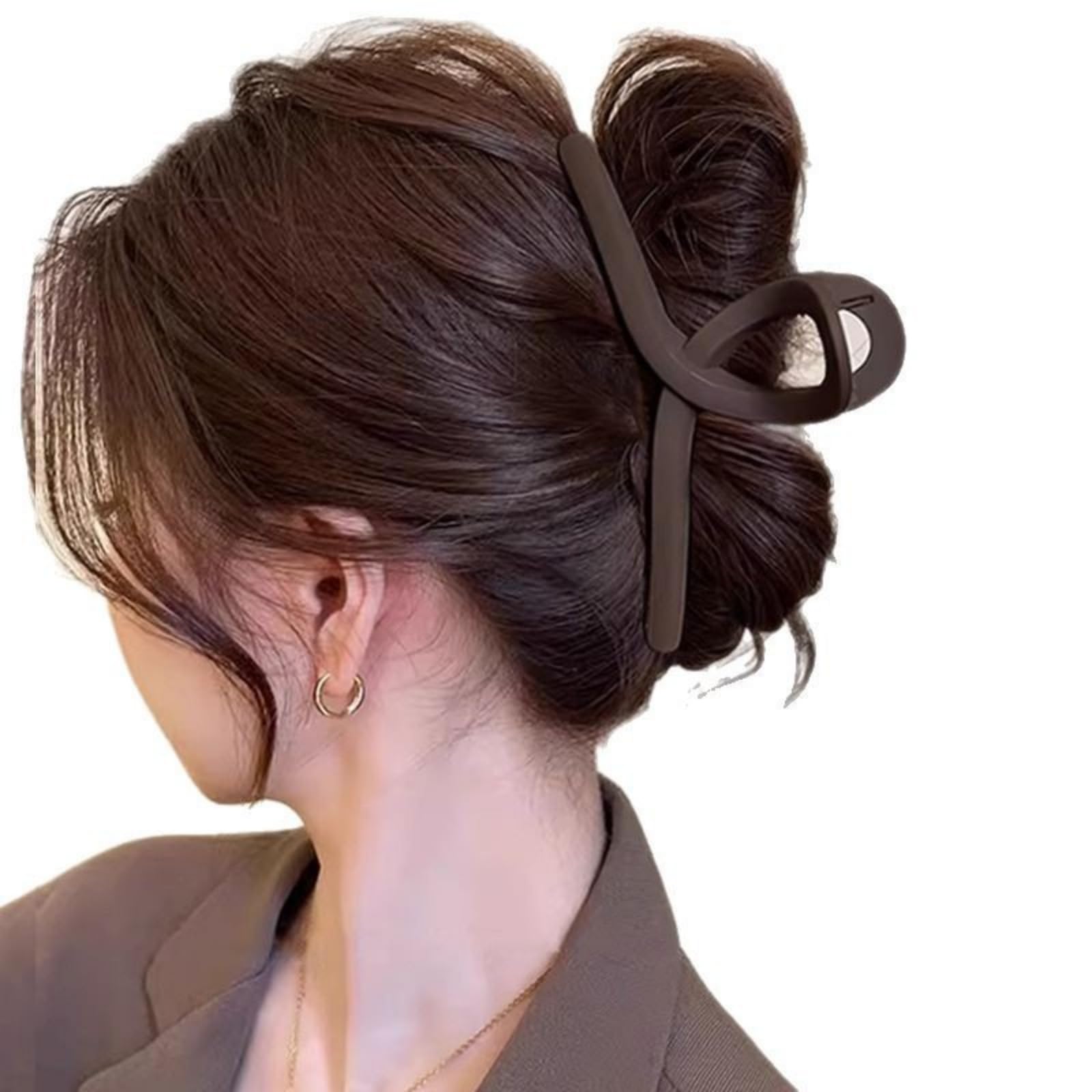 Faucye large claw clip coffee back view with strong grip for thick hair.
