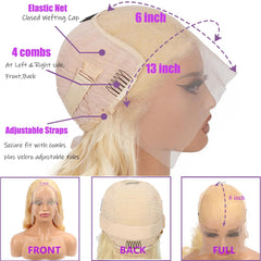 Fayniss 30inch 613 blonde wig back lace close-up highlighting secure, breathable fit.