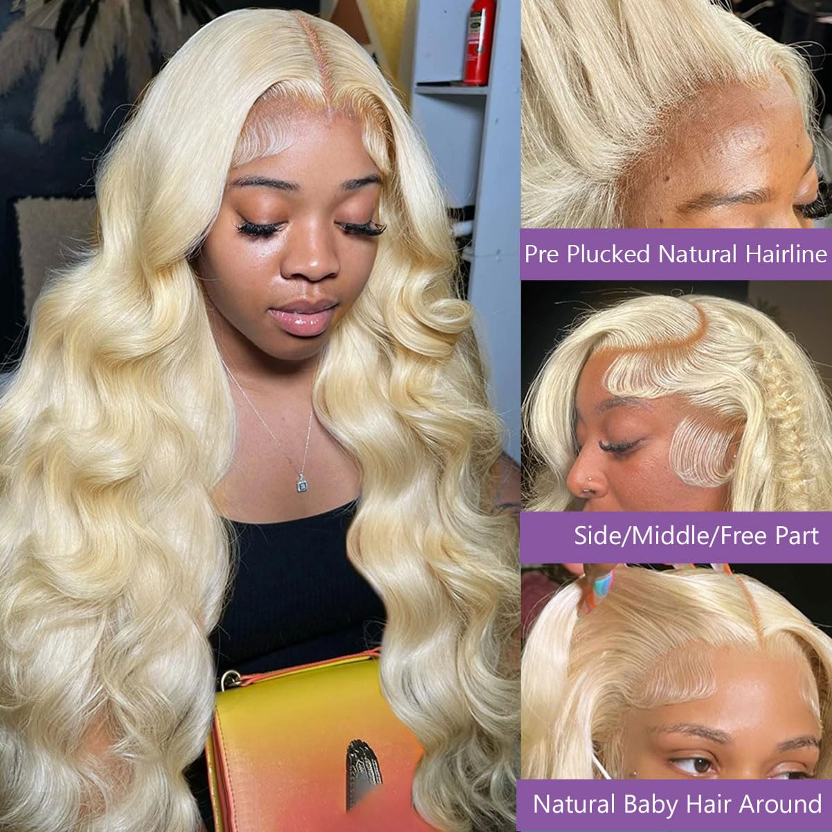 Fayniss 30inch 613 blonde wig lace-front close-up for realistic parting.