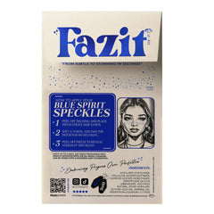 Fazit blue speckles patches closeup highlights skin-safe glitter for event-ready sparkle