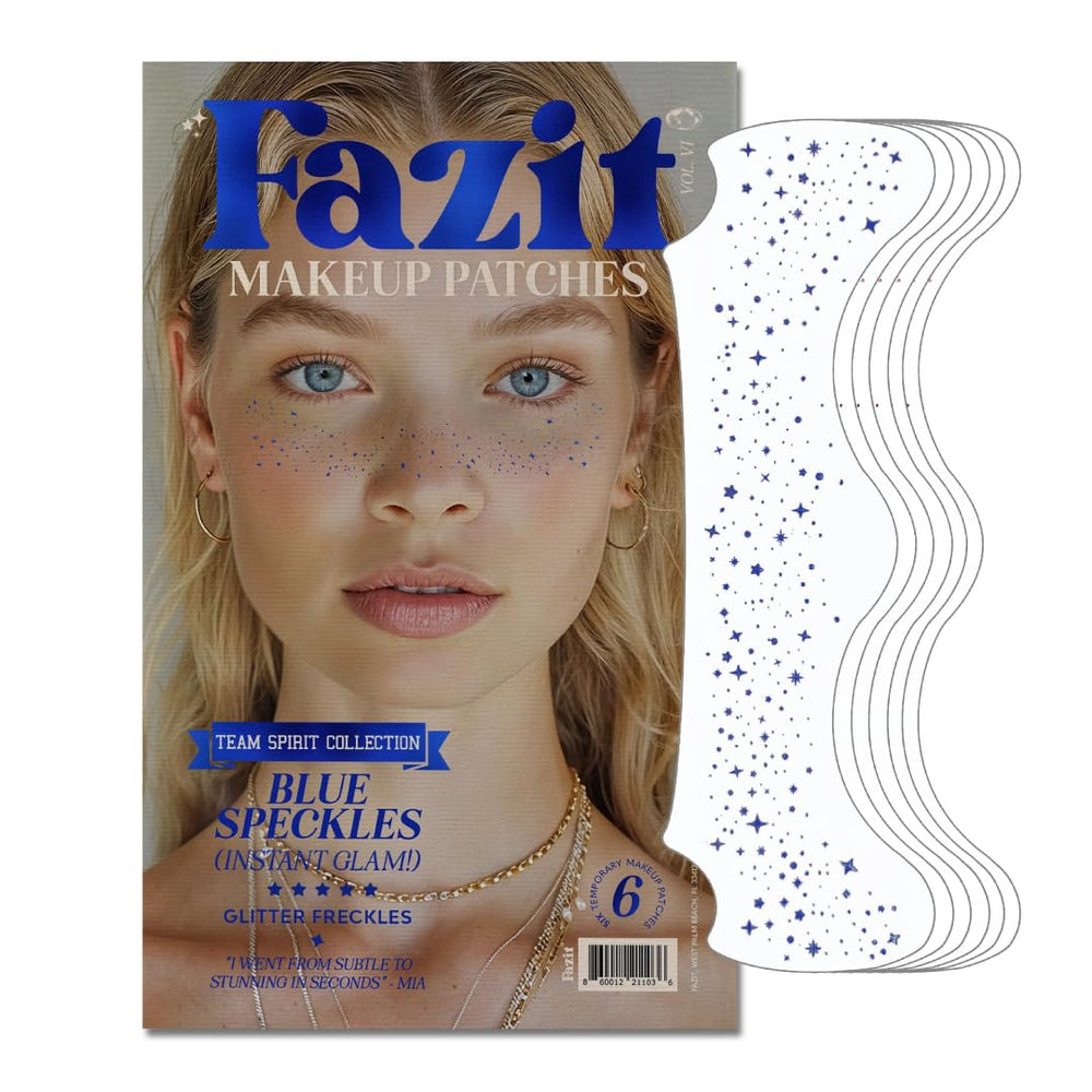 Fazit blue speckles patches packshot showing long-lasting glitter for effortless glow