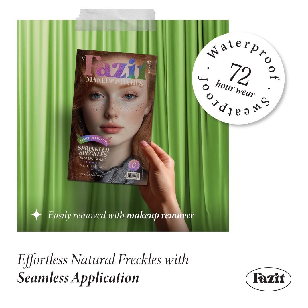Fazit makeup patches close-up reveals tiny glitter dots for festive detail.