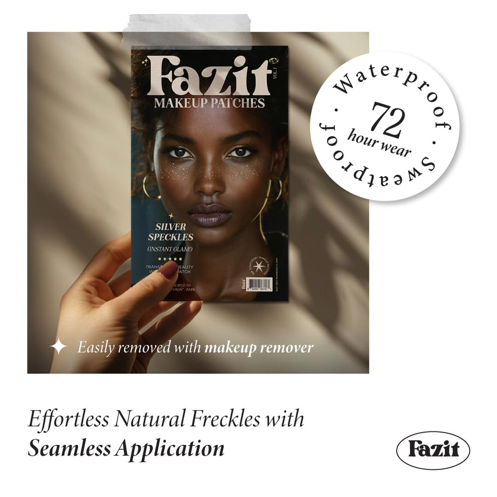 Fazit makeup patches close-up shows fine glitter texture for a soft glow.