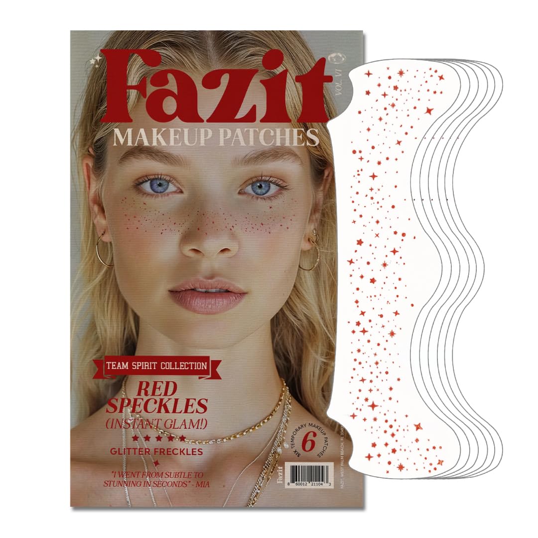 Fazit makeup patches red speckles closeup highlighting premium glitter accents for the face