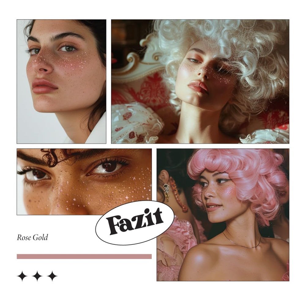 Fazit Makeup Patches Rose Gold Speckles festival look with bold glow