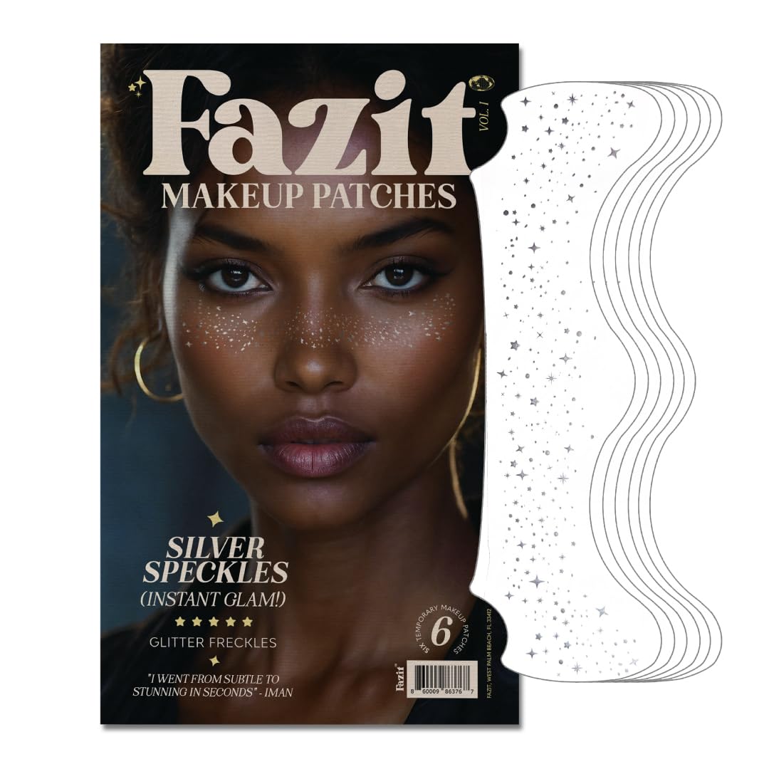 Fazit makeup patches silver speckles packaging for convenient glitter kit storage.