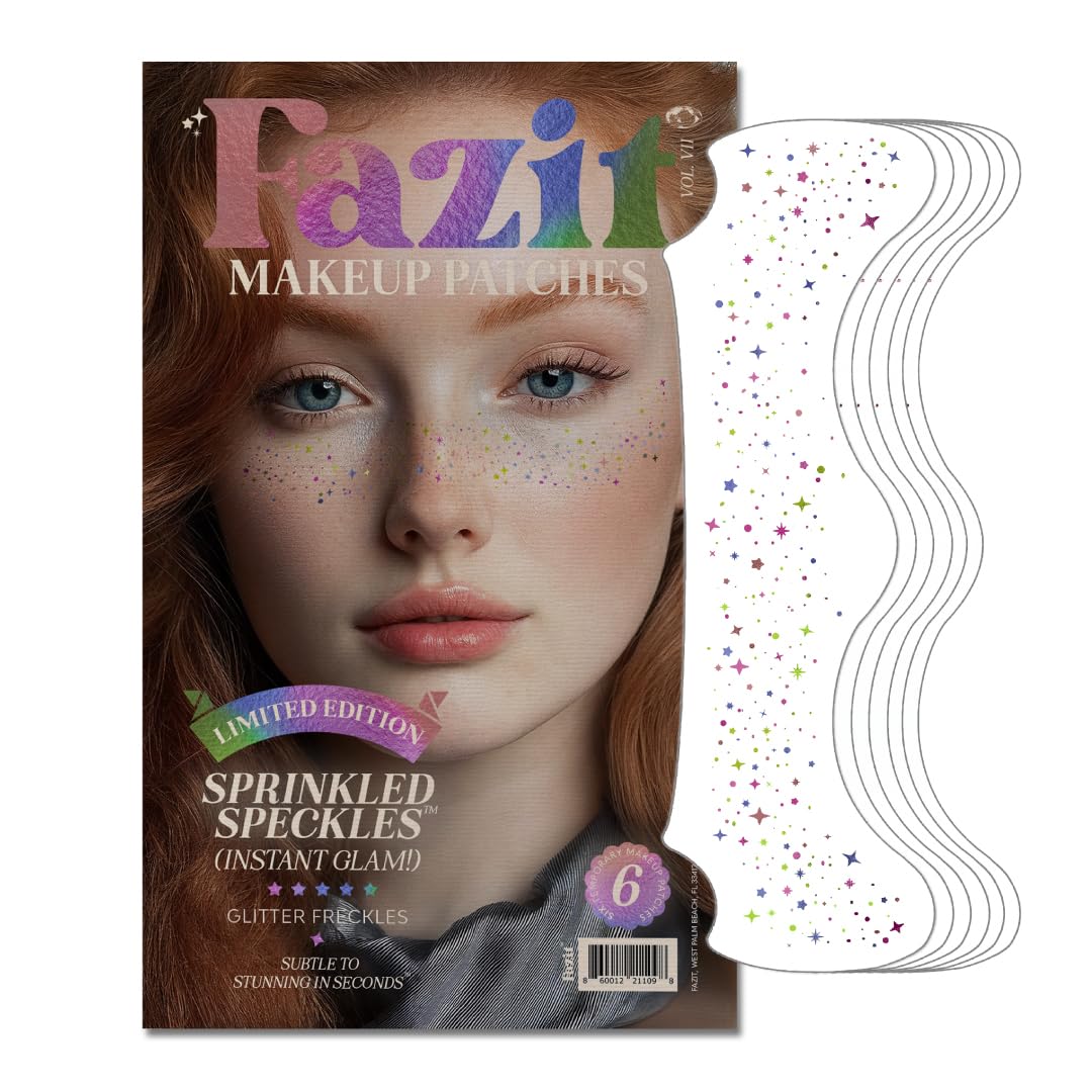 Fazit makeup patches packaging shows sprinkled speckles for easy sparkle.