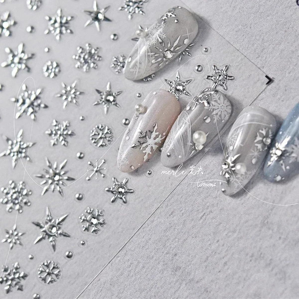 FBABFBUO snowflake nail stickers with diamond relief embossed offer realistic, premium nail art.