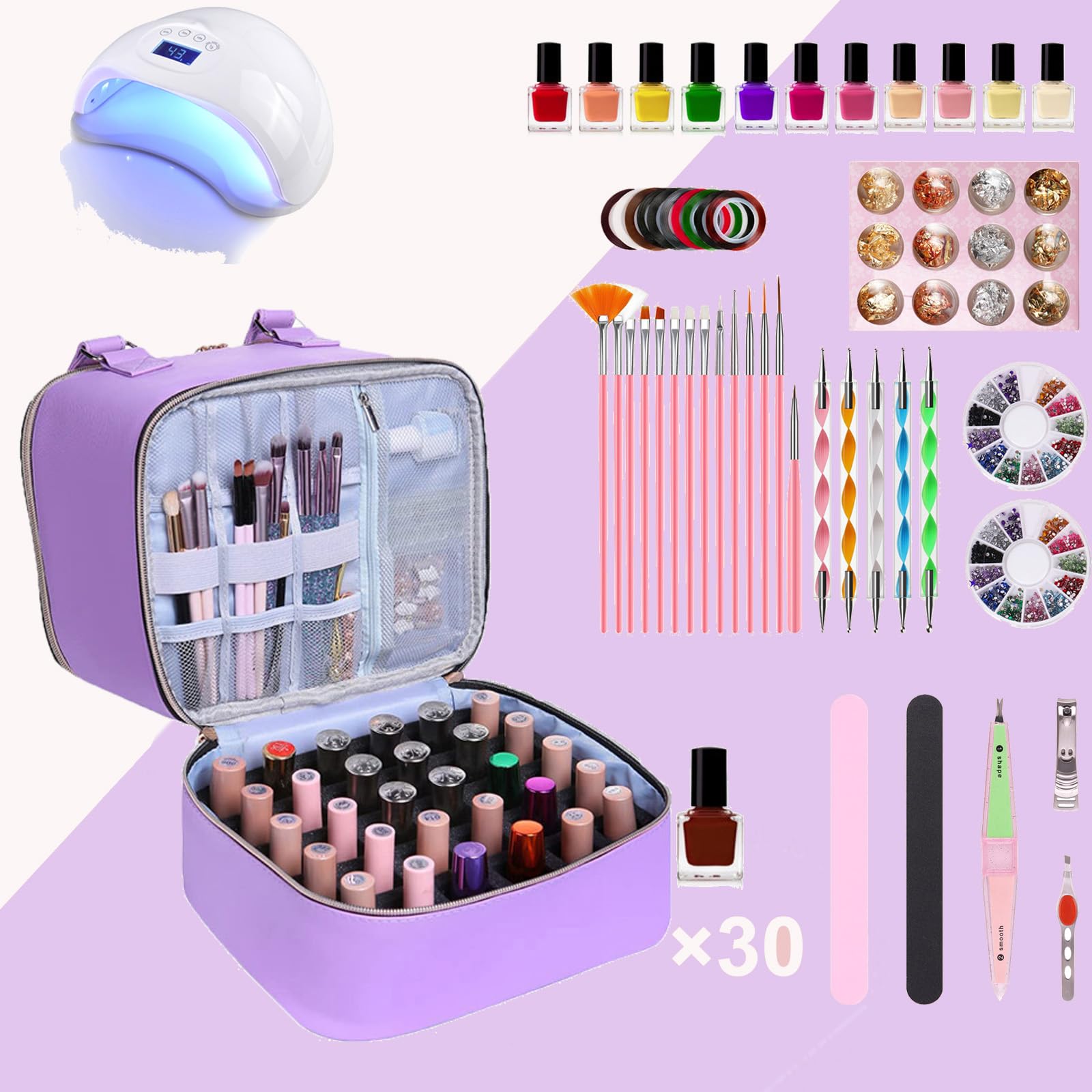 FCQQYWZ Nail Polish Case upper layer organizer holds lamp and tools neatly