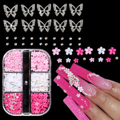 Fcozpjk 3D nail flowers pink and white for chic decor and customization.