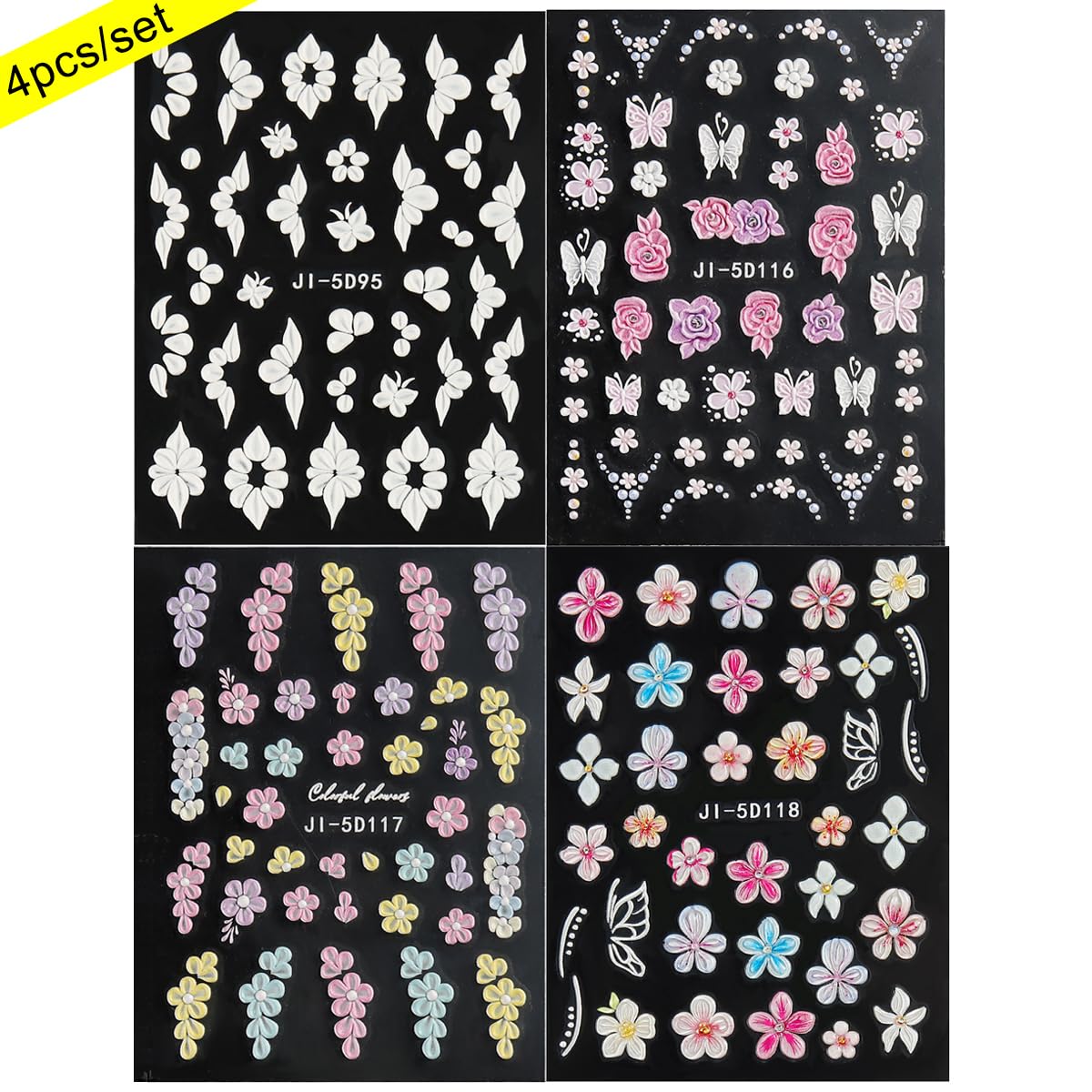 Fcozpjk 5D embossed nail art texture adds 3D depth and tactile detail.